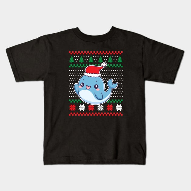 Ugly Christmas Sweaters Cute Whale Kids T-Shirt by JS Arts